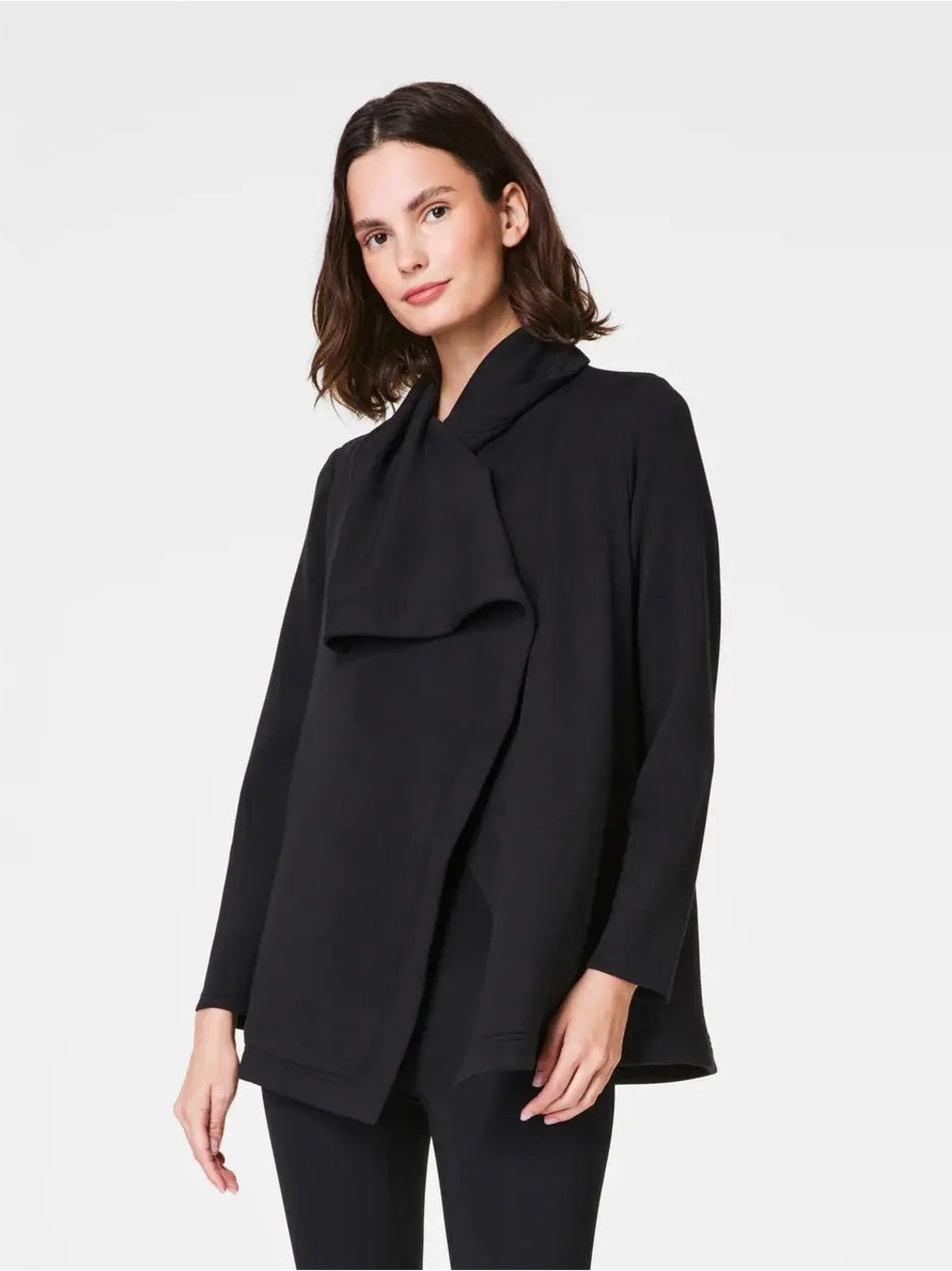SPANX Black Draped Open-Front Trench Jacket